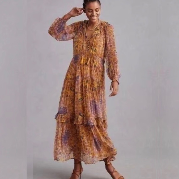 NWT Anthropologie The Marais Chiffon maxi dress in size MP - Picture 2 of 13